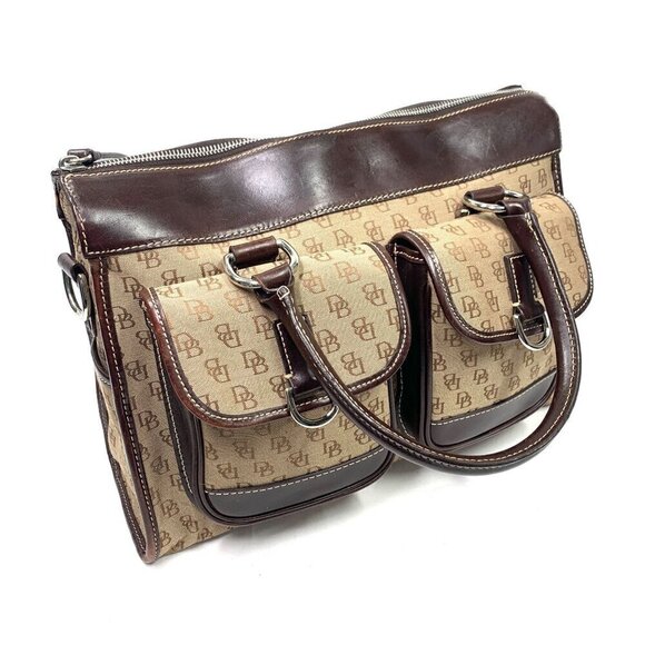 Dooney & Bourke Anniversary Double Pocket Satchel Khaki Canvas Burnt Cedar Y2K - Picture 12 of 16